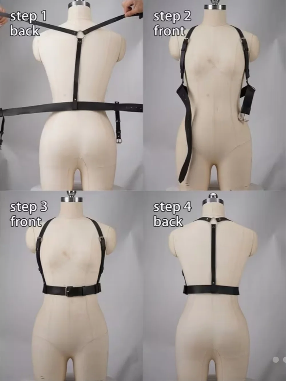 Black Pu Leather Adjustable Broad Harness Belt